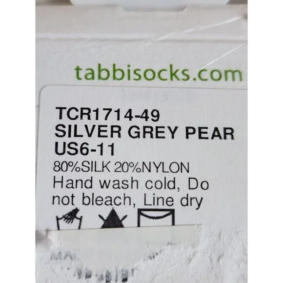 Tabbisocks Silver Grey & Pear Crew Socks US6-11 80% Silk Lightweight & Soft - Picture 3 of 3